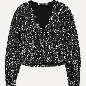 Rotate Birger Christensen Black Masha Sequined Blouse XS